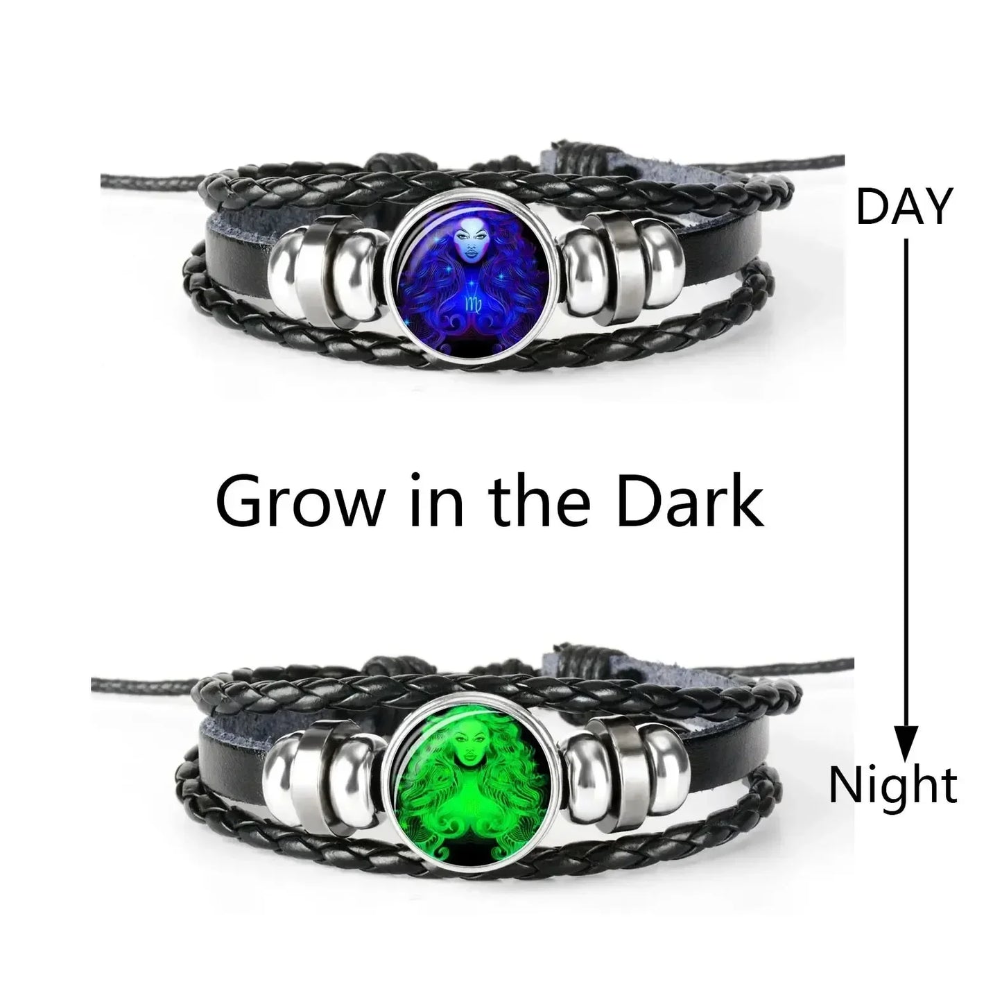 12 Constellation Zodiac Sign Charm Luminous Bracelets Men Women Vintage Multilayer Wrap Leather Bracelet Bangle Birthday Gift