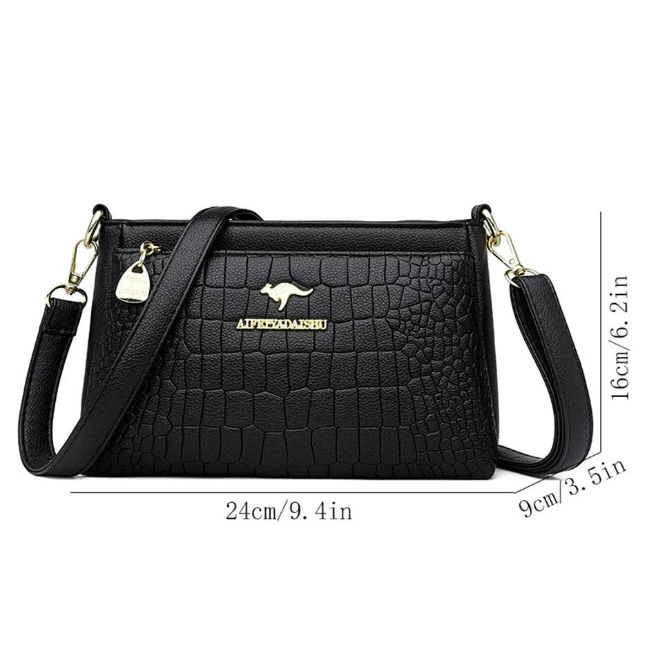 Brand Leather 3 Layers Alligator Crossbody Bag for Women Female Shoulder Messenger Sac Luxury Designer Ladies Handbags