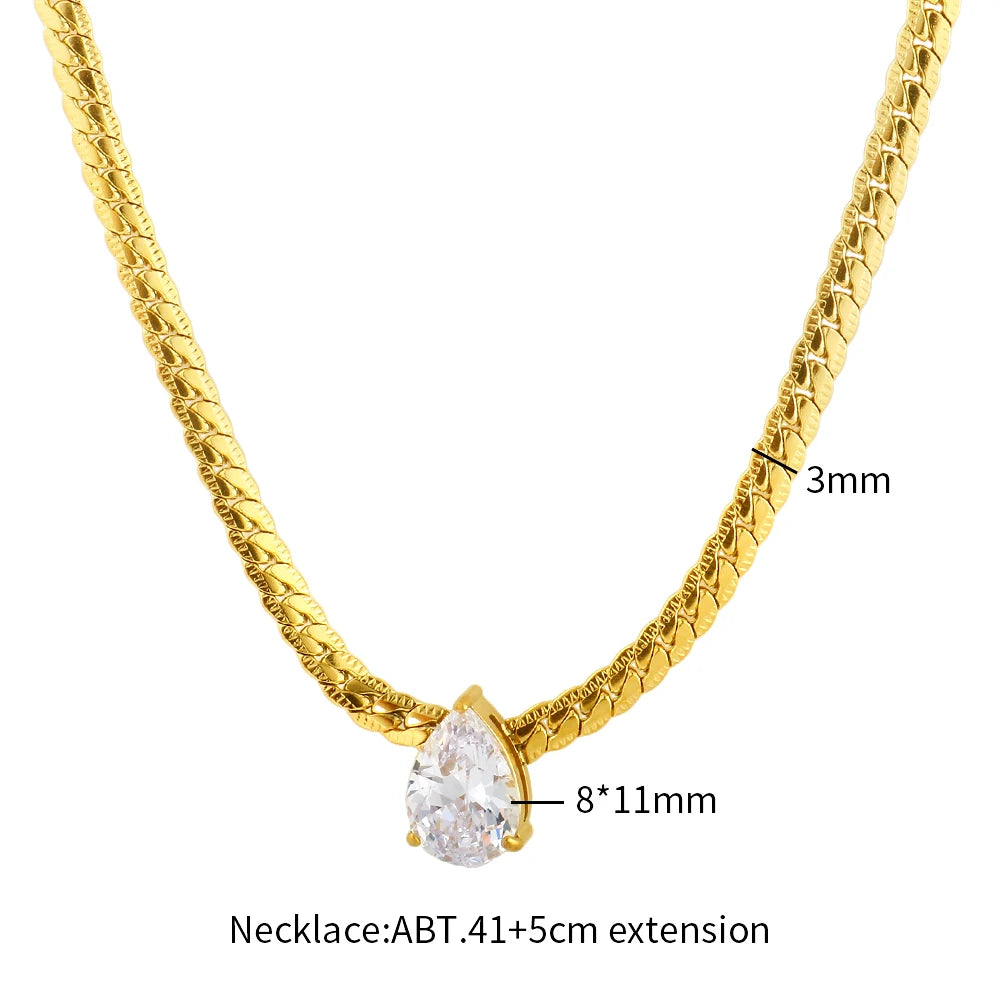 Exquisite Inlaid Zircon Stainless Steel Chain Necklace Bracelet For Women Europe And America Waterproof Jewelry Set