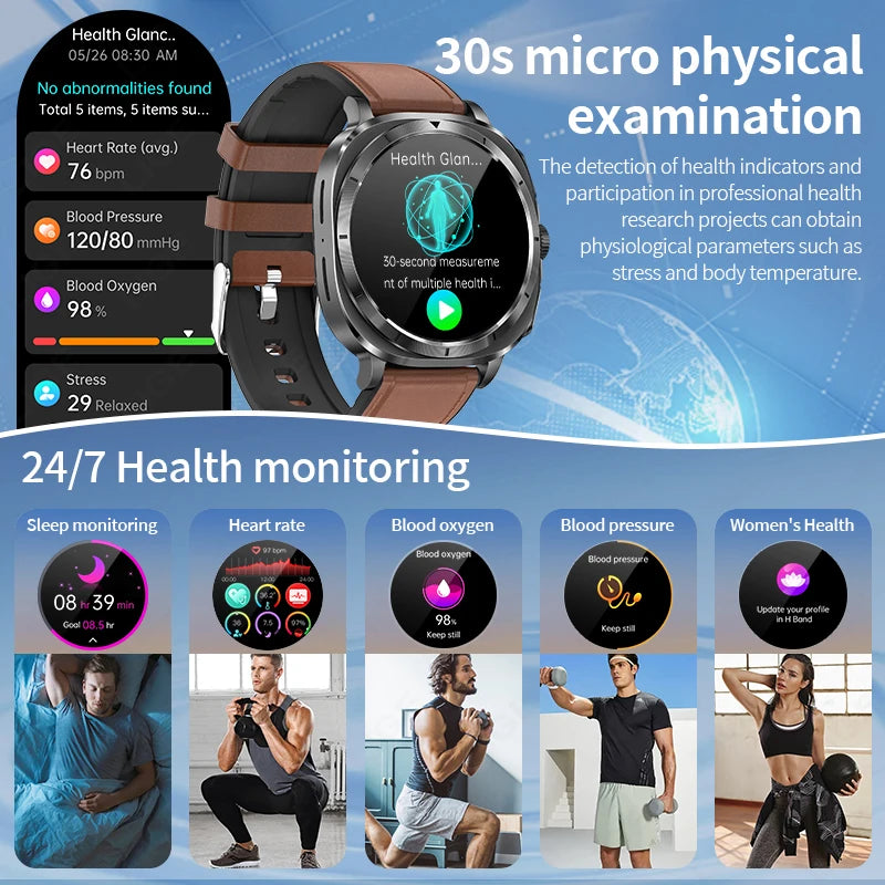 2025 AI Medical Diagnosis Smart Watch Bluetooth Call Blood Sugar Blood Lipid Uric Acid Monitor HRV ECG Smartwatch For Men Women