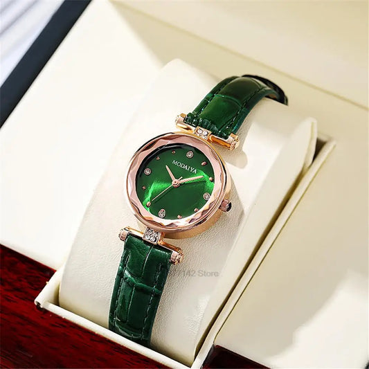 Luxury Watches Women Diamond -Studded Retro Dress Quartz Watch Casual Bamboo Pattern Leather Strap Ladies Clock Relogio Feminino