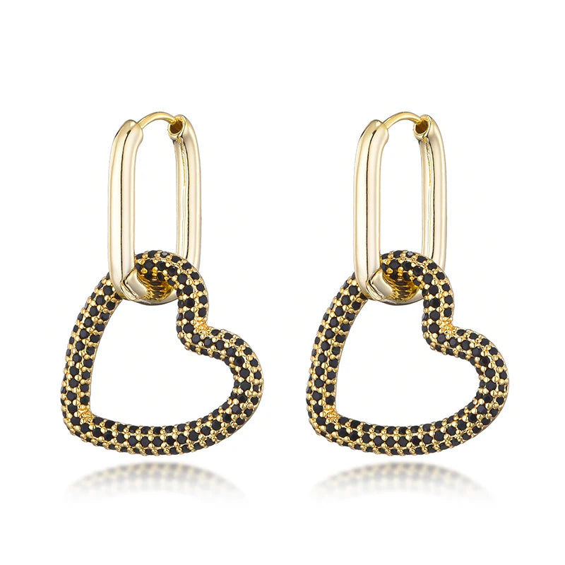 LOVBEAFAS Heart Women's Hoop Earrings Oval Rectangle Hoops Zircon Crystal Geometric Gold Color Elegant Bride Wedding Jewelry