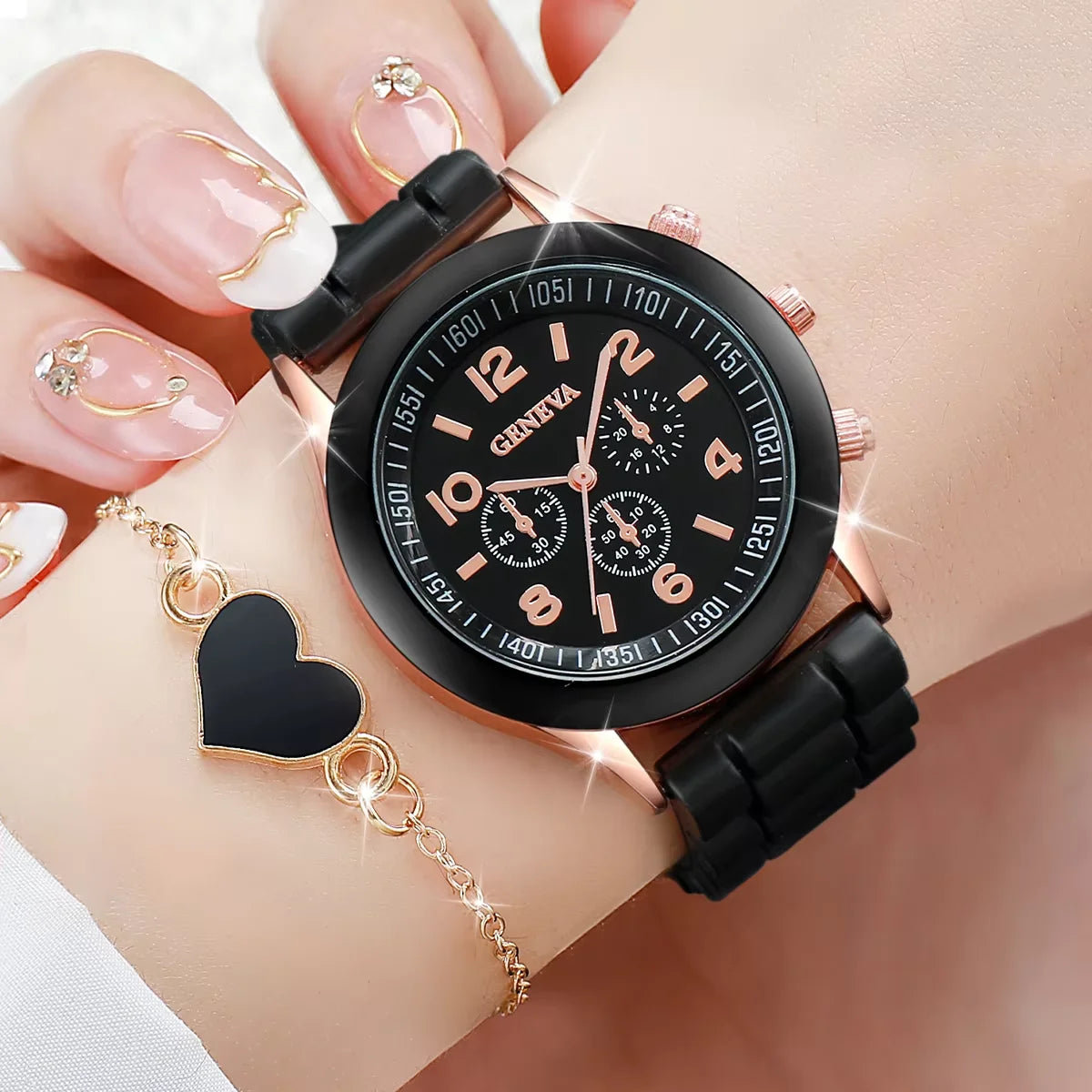 5/6PCS Women Watches Fashion Silicone Band Women Quartz Watches Jewelry Set Reloj Mujer Girls Clock Gift (Without Box)