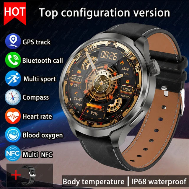 2024 New For HUAWEI Outdoor Sports Smart Watch Men AMOLED Screen NFC GPS Compass Heart rate Waterproof Bluetooth Call SmartWatch