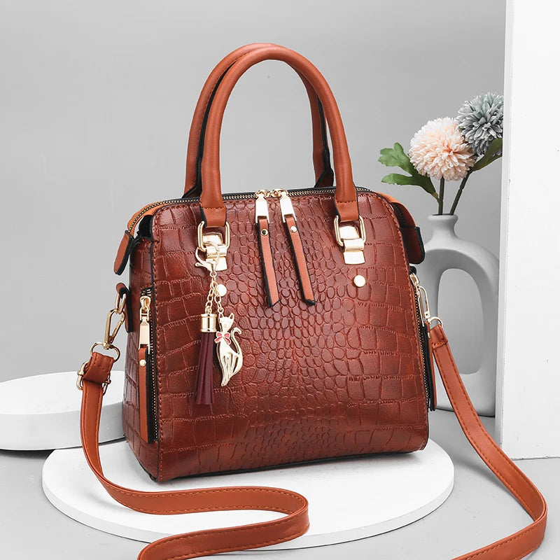 Luxurious Crocodile Embossed Tote Handbag - Spacious, Elegant, and Versatile Crossbody Satchel Purse with Solid Color Design, Mu