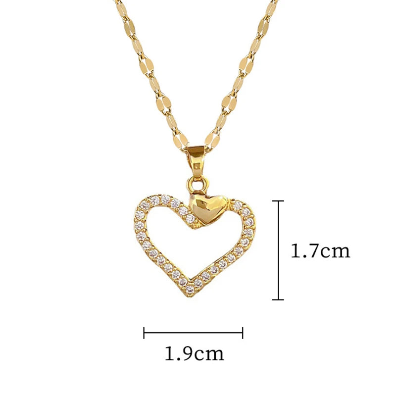 Trendy Heart Stainless Steel Zirconia Necklaces For Women Girls Love Gold Color Metal Necklace Party Birthday Daily Jewelry