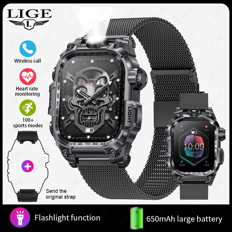 LIGE Smart Watch for Men Military Sports 3ATM Waterproof Watch Smart Heart Rate Monitor Electronic Watches Mens Smartwatch reloj