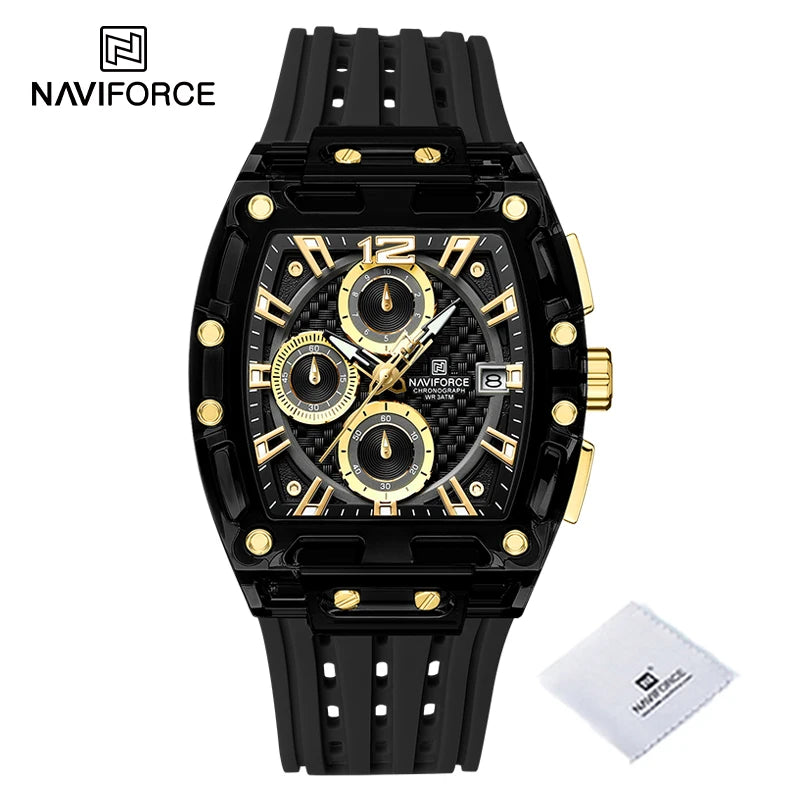 New NAVIFORCE Men's Quartz Multifunction Watches Fashion Sports Chronograph 5ATM Waterproof Silicone Band Casual Man Wrist Watch