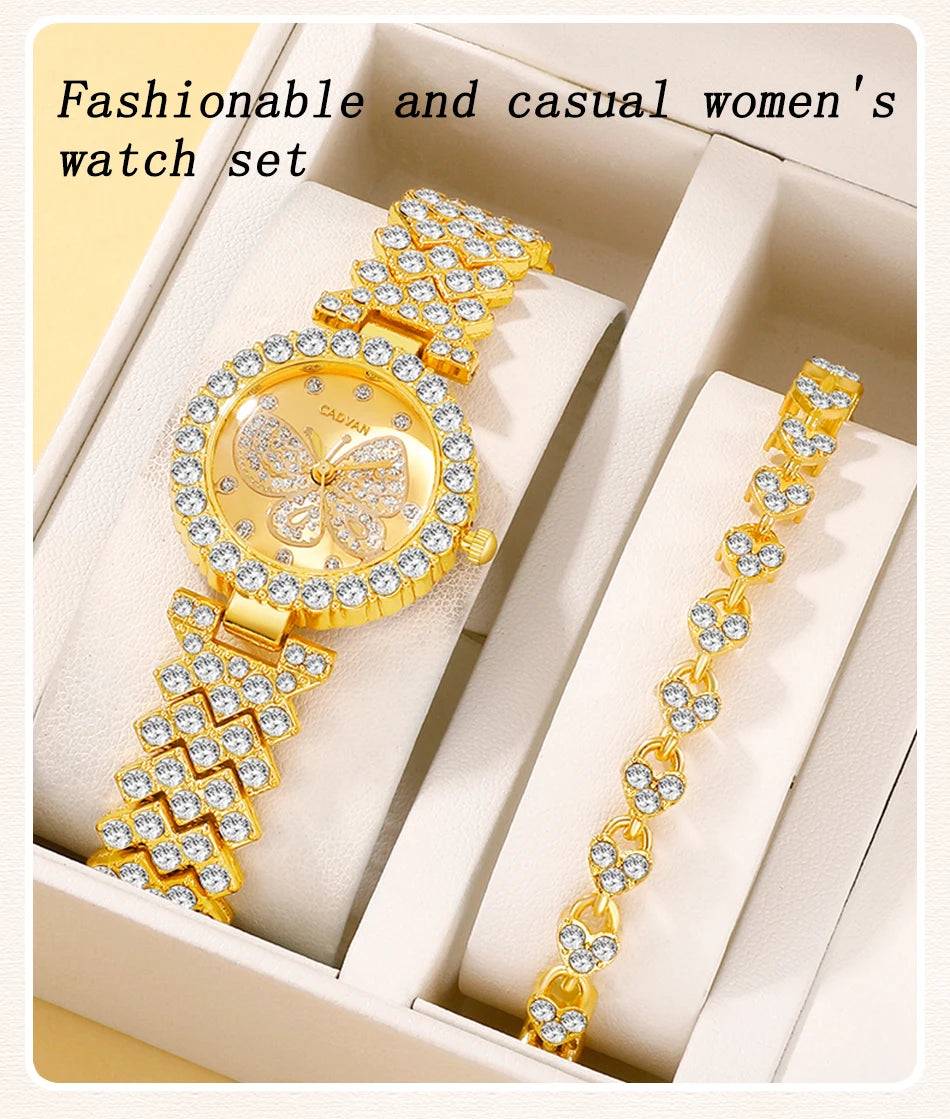 Women Butterfly Dial Watch Brand Design Female Clock Women Steel Bracelet Watch Quartz Luxury Fashion Set With Diamonds