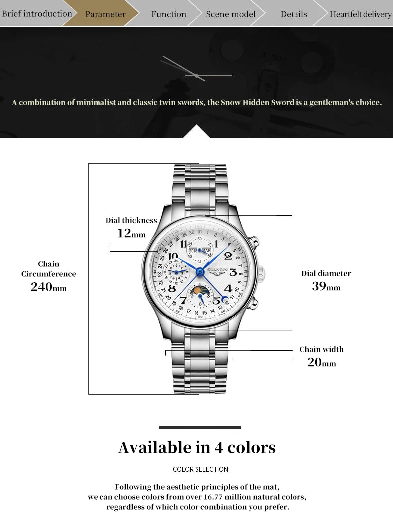 GUANQIN 2024 Men watches Top brand Luxury Mechanical Automatic Stainless steel Waterproof Moon Phase Watch Sapphire Wristwatch