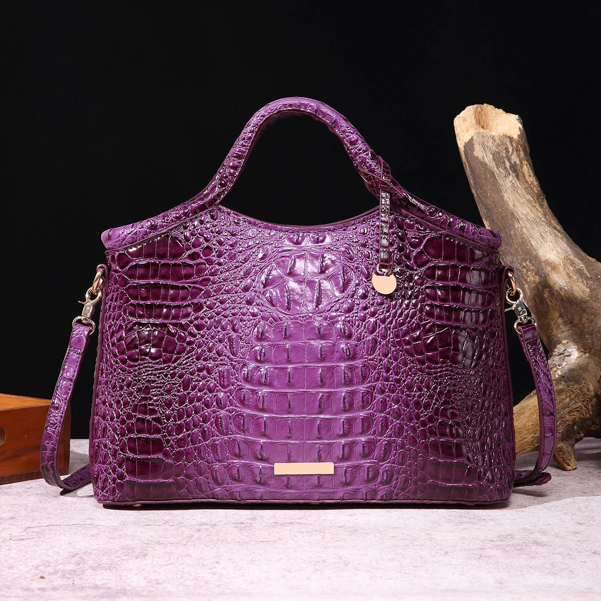 Genuine leather crocodile pattern colorful solid color high-end retro women's handbag