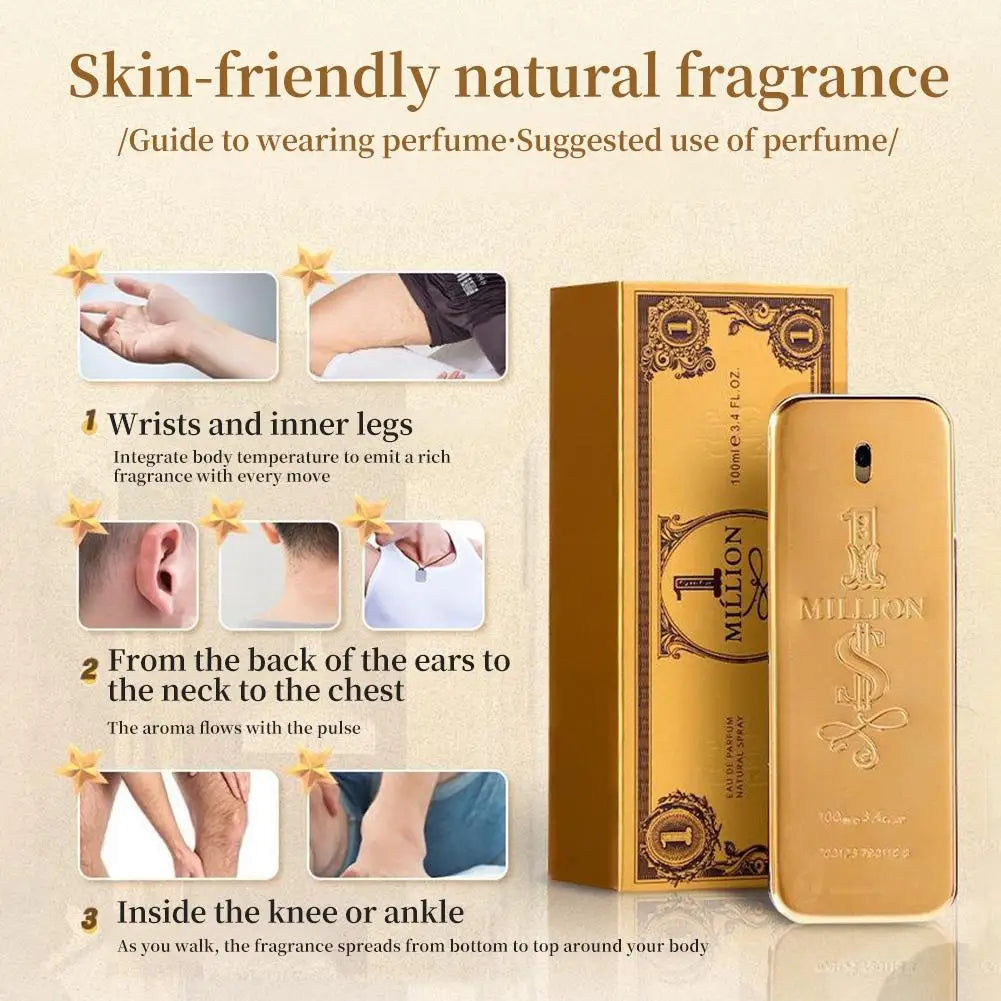 Golden Millionaire Perfume Wood Leather Note Charming Men's Perfume Deep Aroma Male Fragrance 100ml