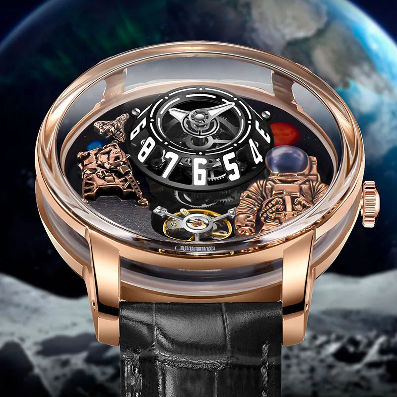 PINDU Watch Men New Space Series Unique Design Three-dimensional Dial Arabic Numerals Luminous Sapphire Mechanical Watch W2101B