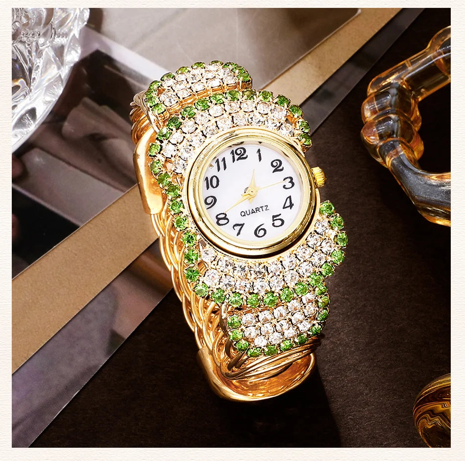 New Luxury Watches Rhinestone Women Fashion Elegant Wristwatch Female Quartz Watch For Girl Ladies Jewelry Set Relogio Feminino