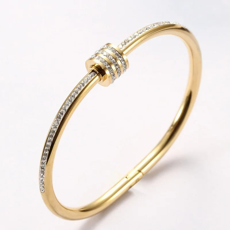 Stainless Steel Gold Plated Luxury Handmade Crystal Accessory Women Wrap Bangle Bracelet Jewelry Non Tarnished