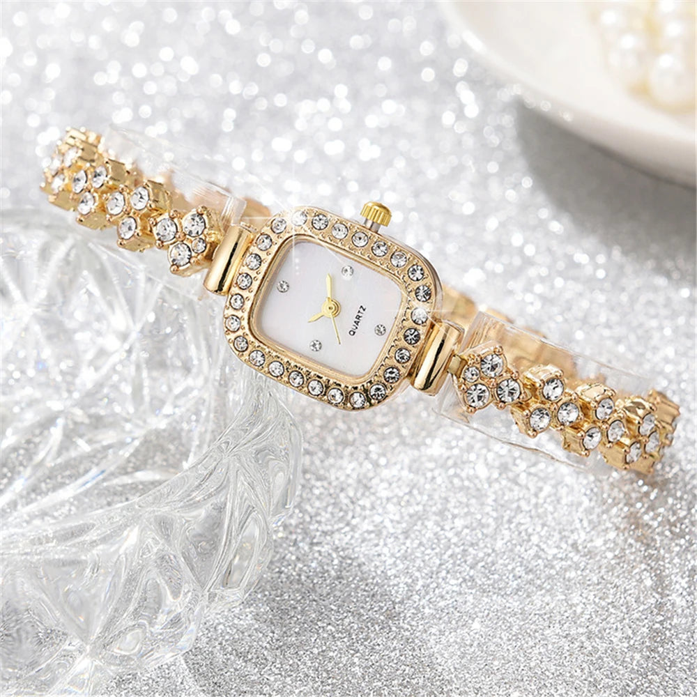 Luxury Sparkle Women's Steel Bracelet Watch Fashion Square Shell Face Design Deluxe Ladies Quartz Watches With Diamonds Clock