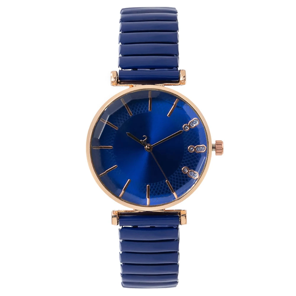 Luxury Treasure Blue Simple Crystal Ladies Quartz Watch Casual Stainless Steel Stretch Strap Fashion Women Dress Clock Watches