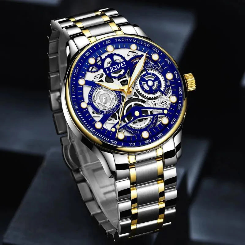 UTHAI Men's Watch Business Light Luxury high-end Brand Versatile Gold Hollow Male Fashion Quartz Clock Watches