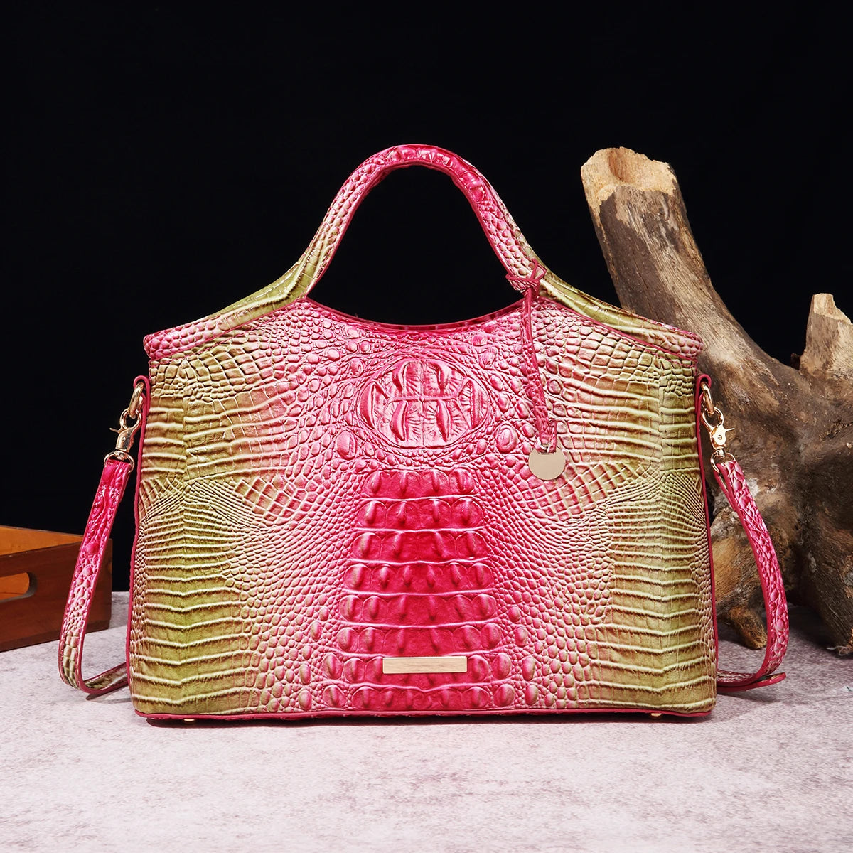 Genuine leather crocodile pattern colorful solid color high-end retro women's handbag