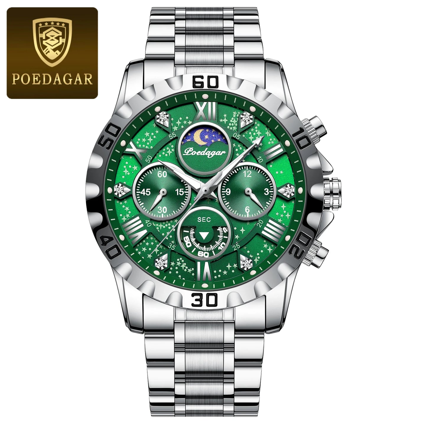 POEDAGAR Luxury Military Watch for Men Sport Quartz Man Wristwatch Waterproof Luminous Chronograph Stainless Steel Men's Watches