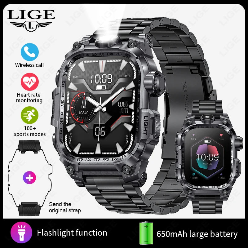 LIGE Smart Watch for Men Military Sports 3ATM Waterproof Watch Smart Heart Rate Monitor Electronic Watches Mens Smartwatch reloj