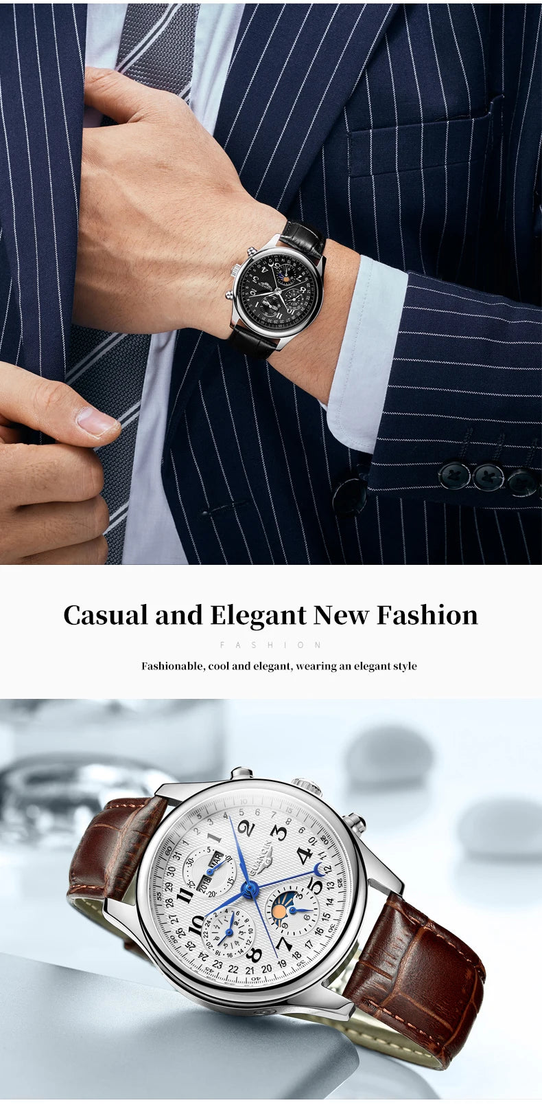 GUANQIN 2024 Men watches Top brand Luxury Mechanical Automatic Stainless steel Waterproof Moon Phase Watch Sapphire Wristwatch