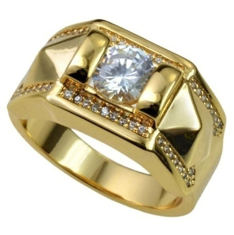 1pcs Luxury Women Ring Metal Carving Gold Color Inlaid Zircon Stones Couple Ring Bridal Engagement Wedding Jewelry