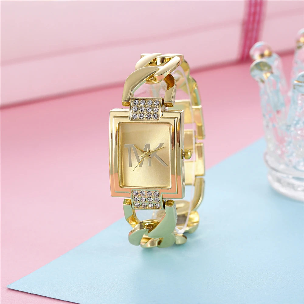 Luxury TVK Branded Ladies Watch Fashion Simple Square Diamond Lady Quartz Watches Casual Women's Dresses Bracelet Wristwatches