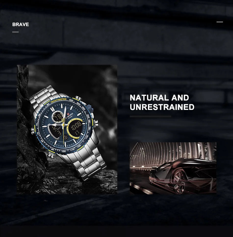 NAVIFORCE Fashion Men Watch Luxury Brand Sport Watch For Men Chronograph Quartz Wristwatch Military Waterproof Steel Band Clock