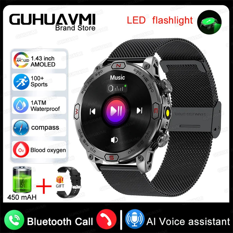 2024New Outdoor Smart Watch 1.43" Screen 1ATM Waterproof Watches Bluetooth Call Smartwatch GPS Motion Trajectory For Android IOS