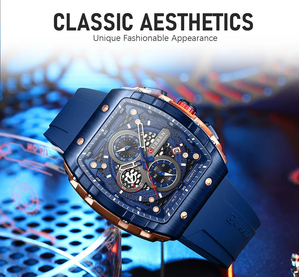 CURREN Top Brand Men's Watches Luxury Square Quartz Wristwatch  Waterproof Luminous Chronograph Watch for Men Date Clock