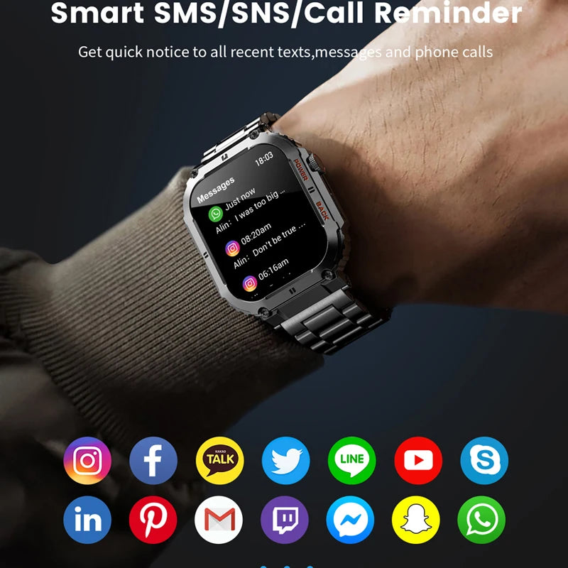 For All Smartphone Connections Bluetooth Call Sports Fitness Bracelet Waterproof Smartwatch Men's Watch Outdoor Rugged Military