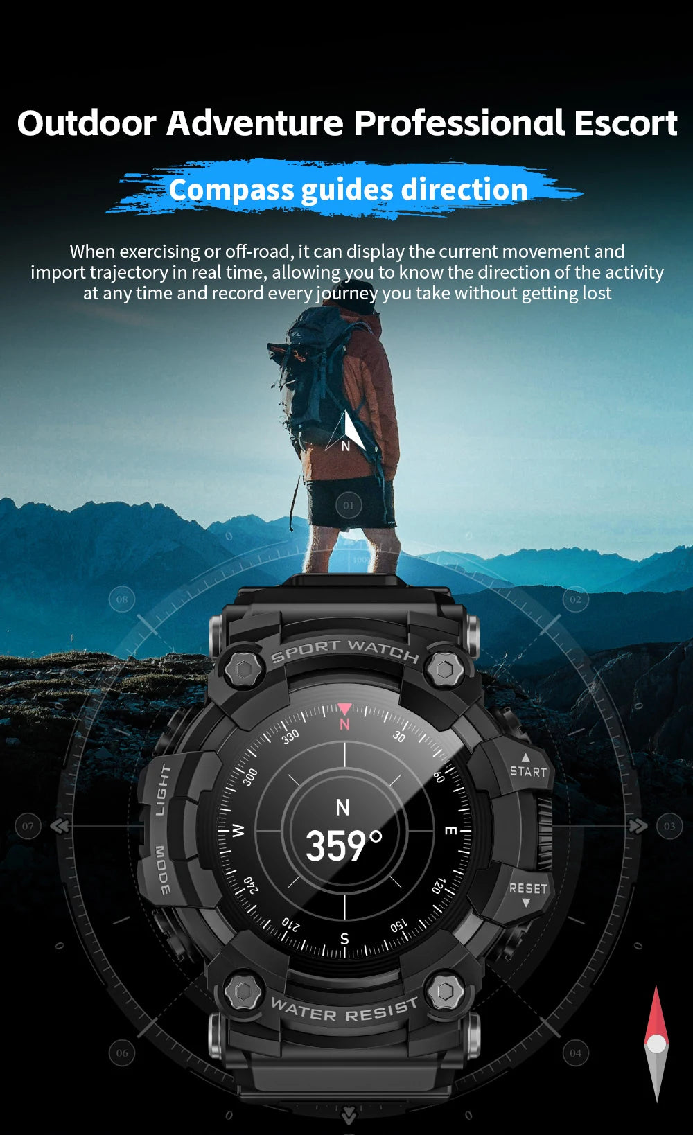 LOKMAT Rugged Sport Smart Watch ATTACK-GT Bluetooth Calls Colorful Waterproof Military Smartwatches with Flashlight for Phone