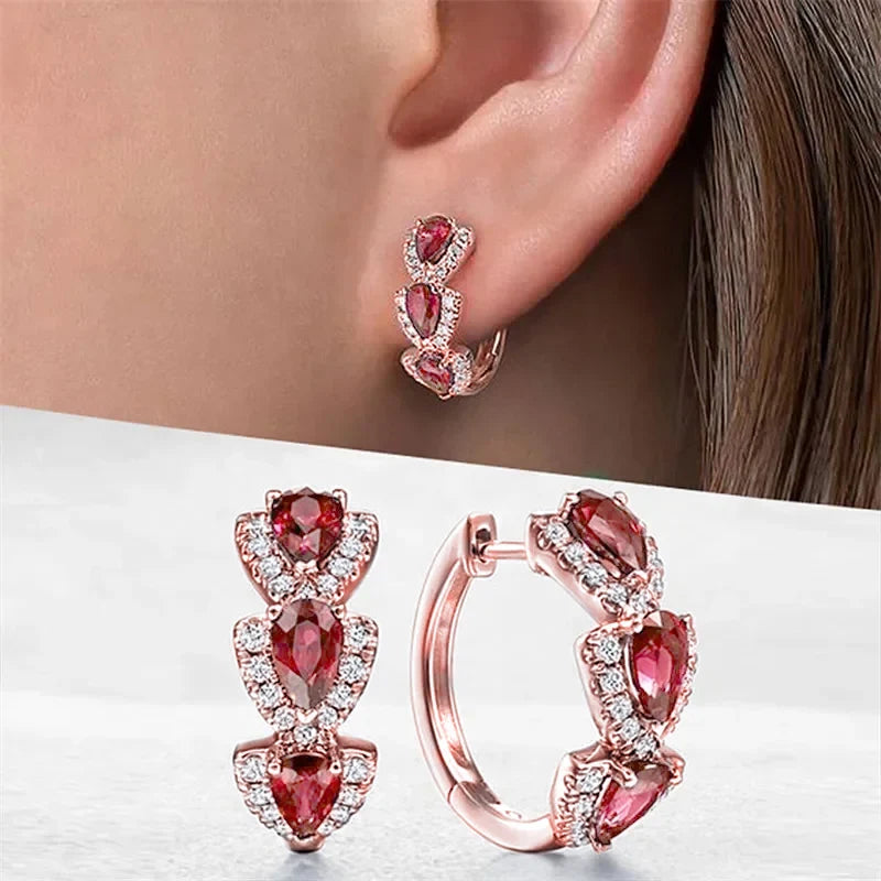 Huitan Luxury Trendy Blue Cubic Zirconia Hoop Earrings Wedding Party Elegant Accessories for Women Anniversary Gift New Jewelry