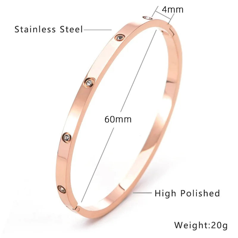 Classic Stainless Steel Diamond Oval Bracelet Set Simple High-End Solid Color Non-Fading 18k Bracelet Versatile Daily Jewelry