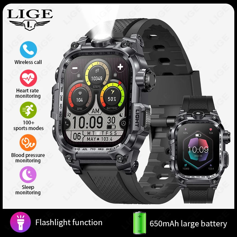 LIGE Smart Watch for Men Military Sports 3ATM Waterproof Watch Smart Heart Rate Monitor Electronic Watches Mens Smartwatch reloj