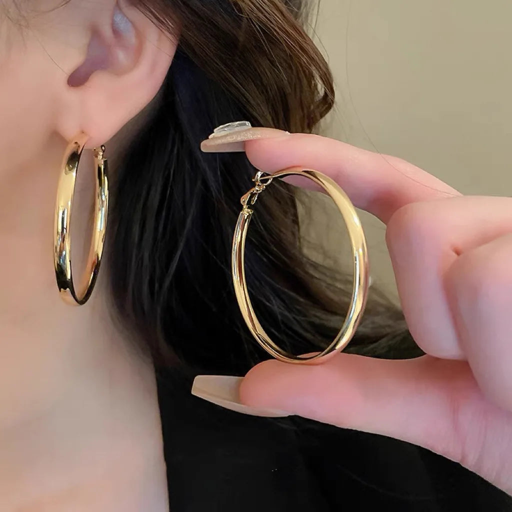 Fashion Large Flat Hoop Earrings Geometric Big Circle Earrings for Women Exaggerate Circle Brincos Punk OL Style Trendy Jewelry