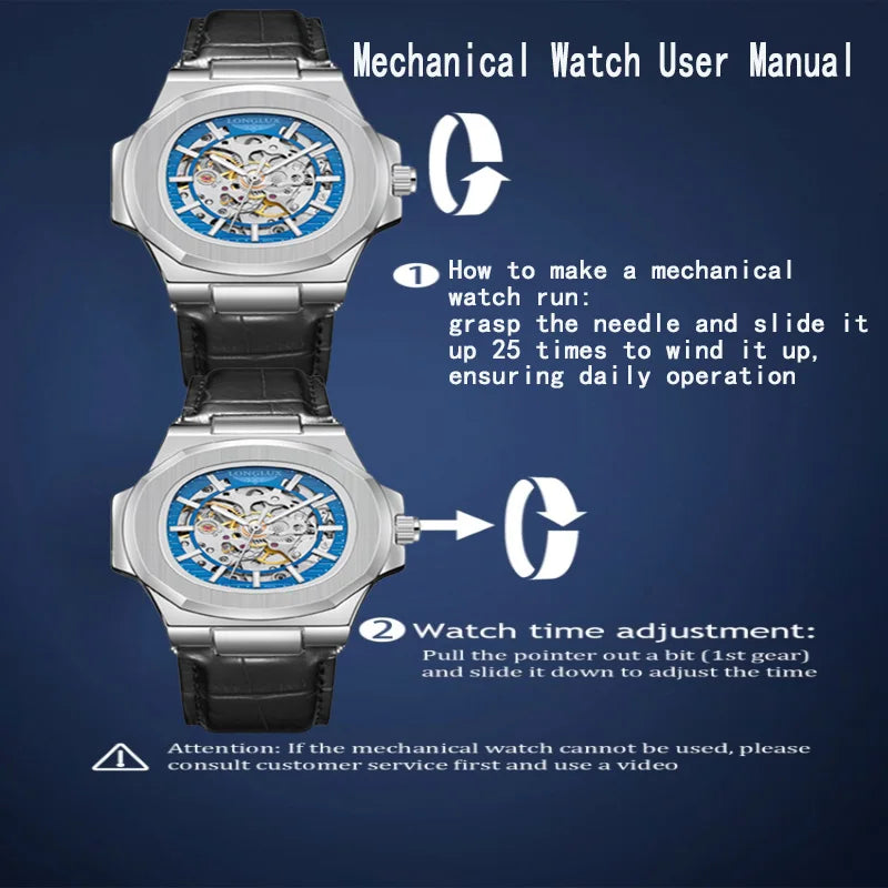 LONGLUX automatic man watch sport style wholesale mechanical wristwatches fashion hollow leather man watch men gift