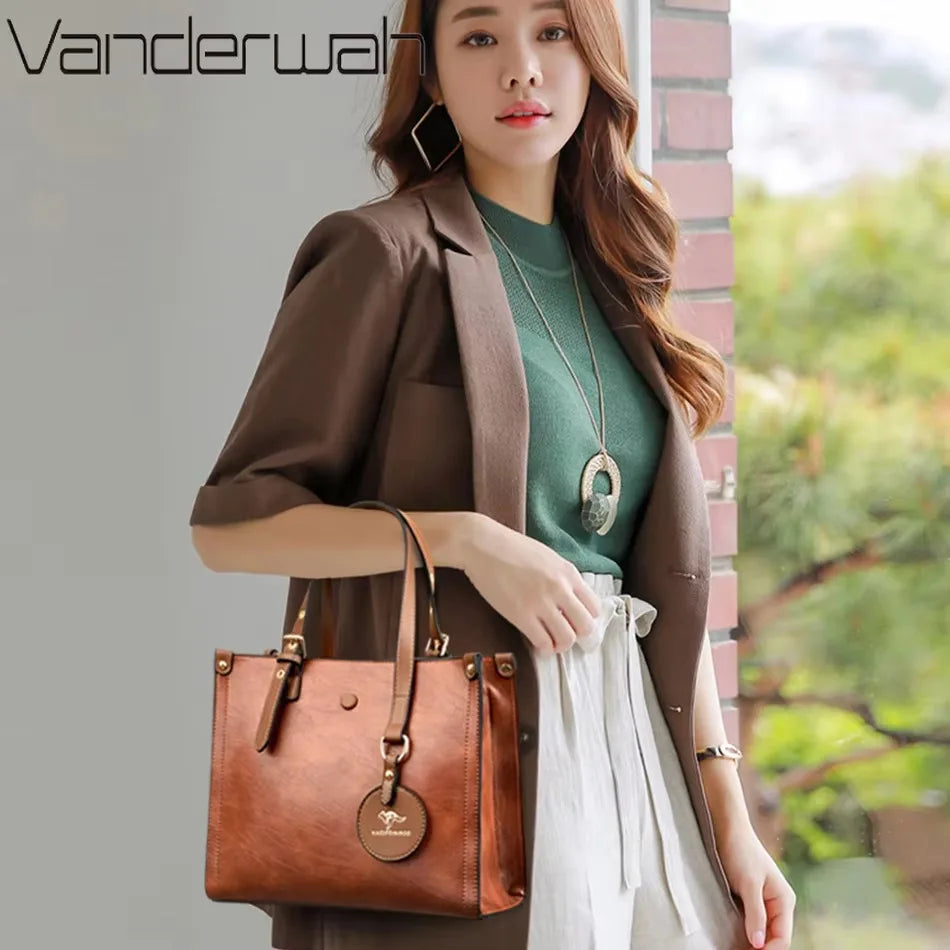 Genuine Soft Leather Handbags for Women Vintage Shoulder Tote Bag Luxury Designer Ladies Large Capacity Purse Bags Sac A Main