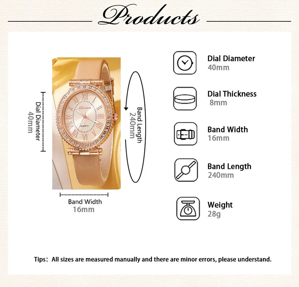 Women's Fashion Quartz Watch Luxury Leather Band Analog WristWatch Ladies Watch Women Dress Bracelet Set Reloj Mujer Clock