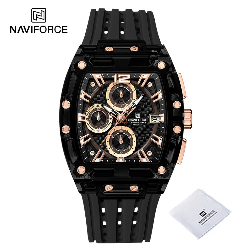 New NAVIFORCE Men's Quartz Multifunction Watches Fashion Sports Chronograph 5ATM Waterproof Silicone Band Casual Man Wrist Watch