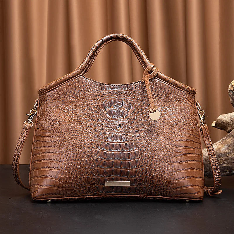 Genuine leather crocodile pattern colorful solid color high-end retro women's handbag