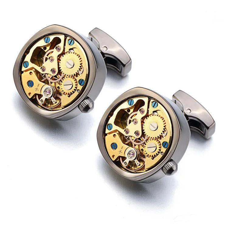 Brand Designer Watch Movement Cufflinks For Mens Business Wedding Shirt Cuff Links Gear Mechanism Functional Cufflink Jewelry