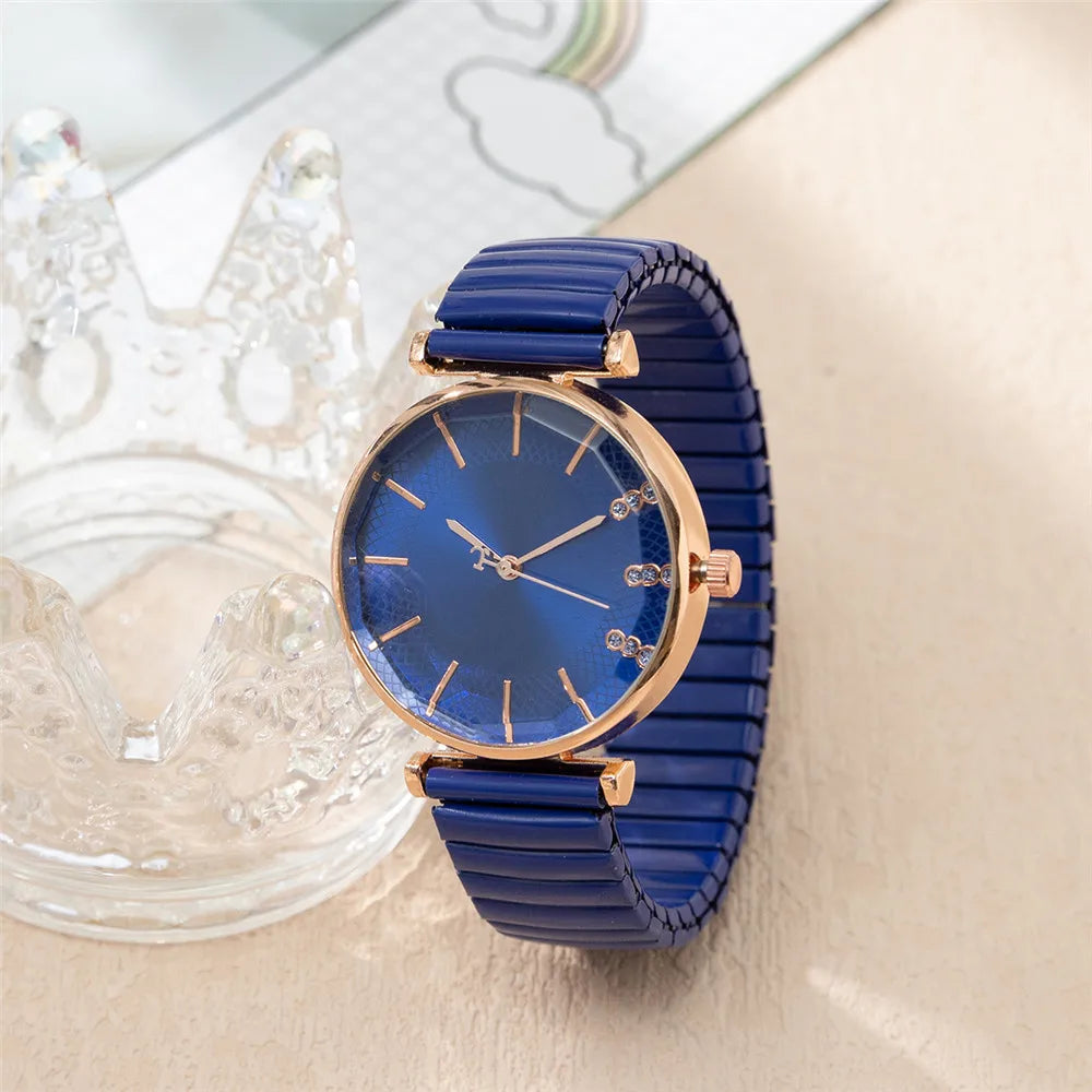 Luxury Treasure Blue Simple Crystal Ladies Quartz Watch Casual Stainless Steel Stretch Strap Fashion Women Dress Clock Watches