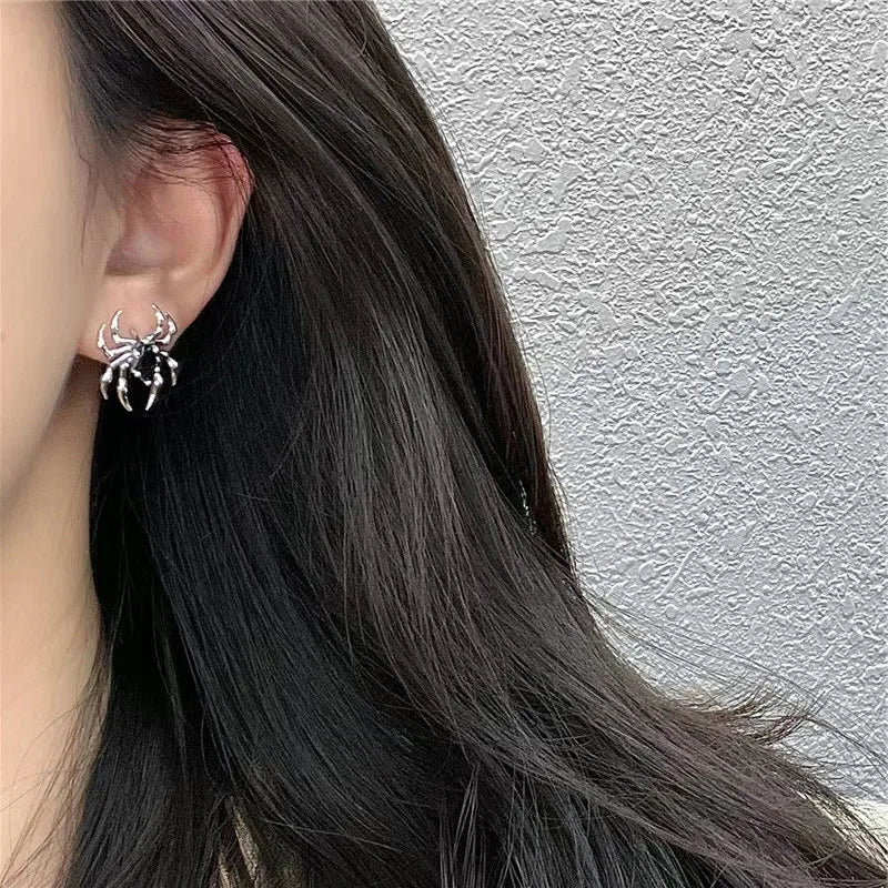 Halloween Gothic Retro Old Spider Zircon Earrings Women Fashion Design Black Zircon Earring Party Jewelry Gifts Wholesale