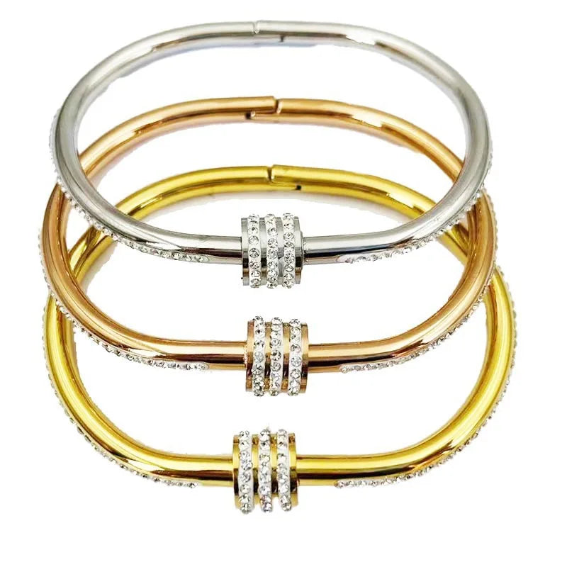 Stainless Steel Gold Plated Luxury Handmade Crystal Accessory Women Wrap Bangle Bracelet Jewelry Non Tarnished