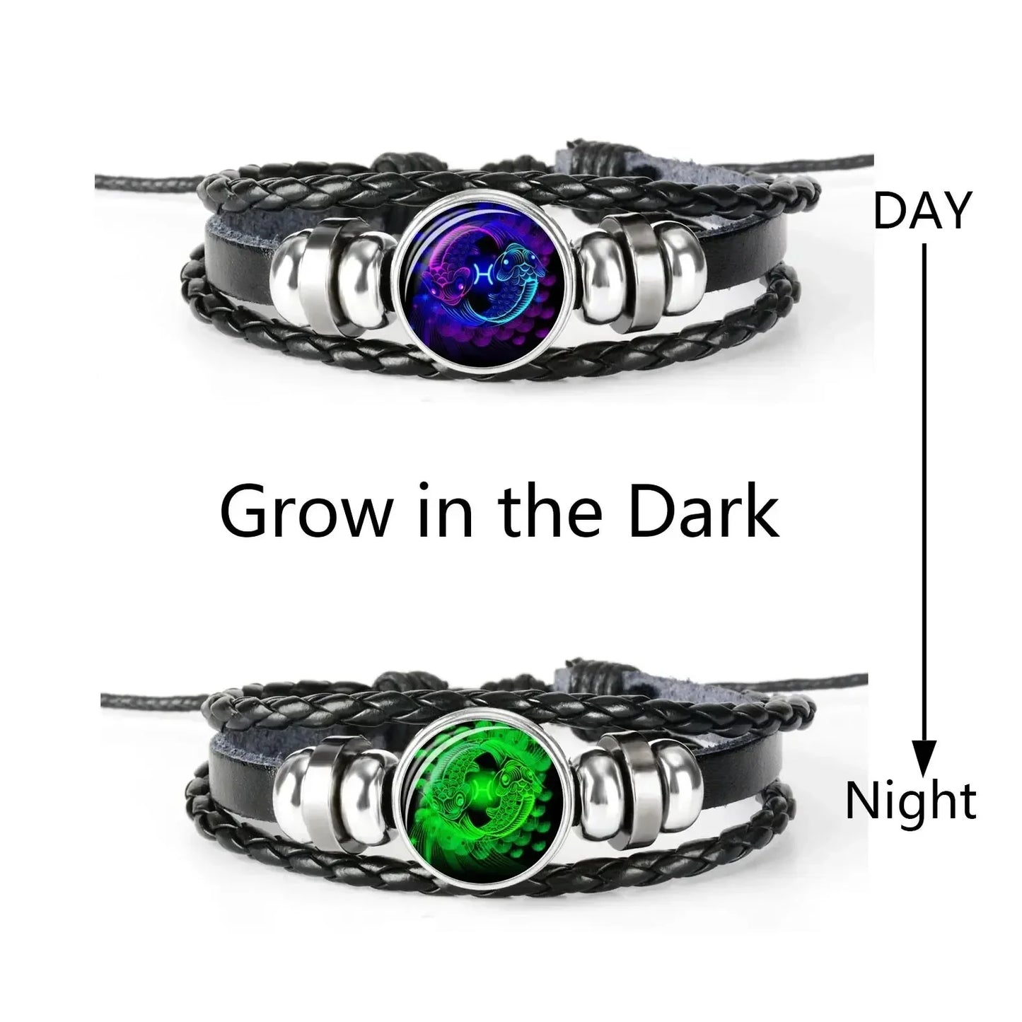 12 Constellation Zodiac Sign Charm Luminous Bracelets Men Women Vintage Multilayer Wrap Leather Bracelet Bangle Birthday Gift