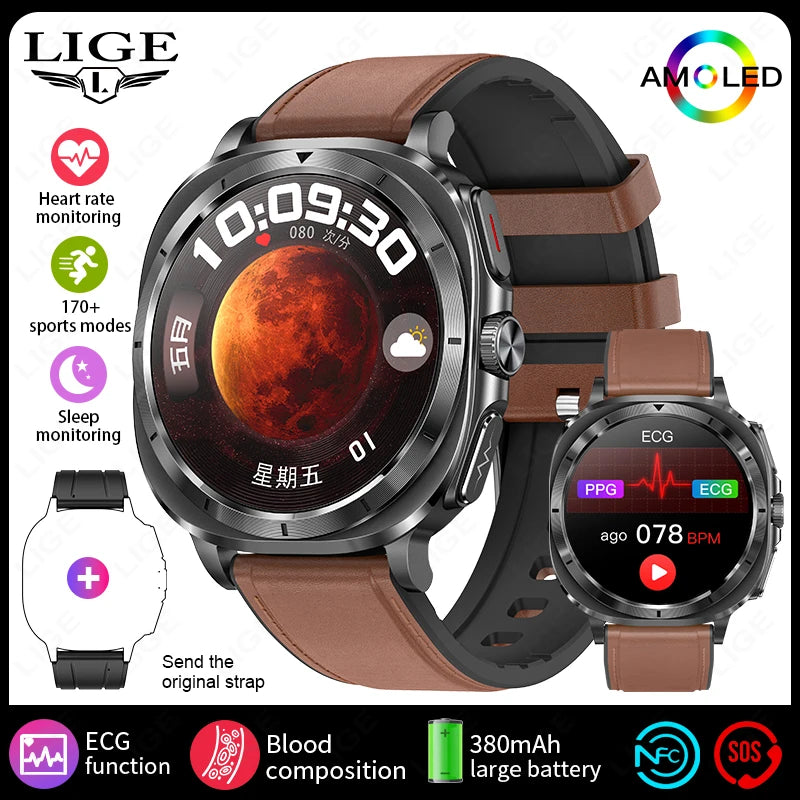 2025 AI Medical Diagnosis Smart Watch Bluetooth Call Blood Sugar Blood Lipid Uric Acid Monitor HRV ECG Smartwatch For Men Women