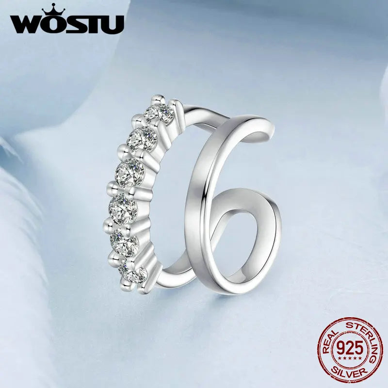 WOSTU 925 Sterling Silver No Piercing Clips Women C Shape Double Layer Adjustable Slim Ear Cuff Women Exquisite Party Jewelry