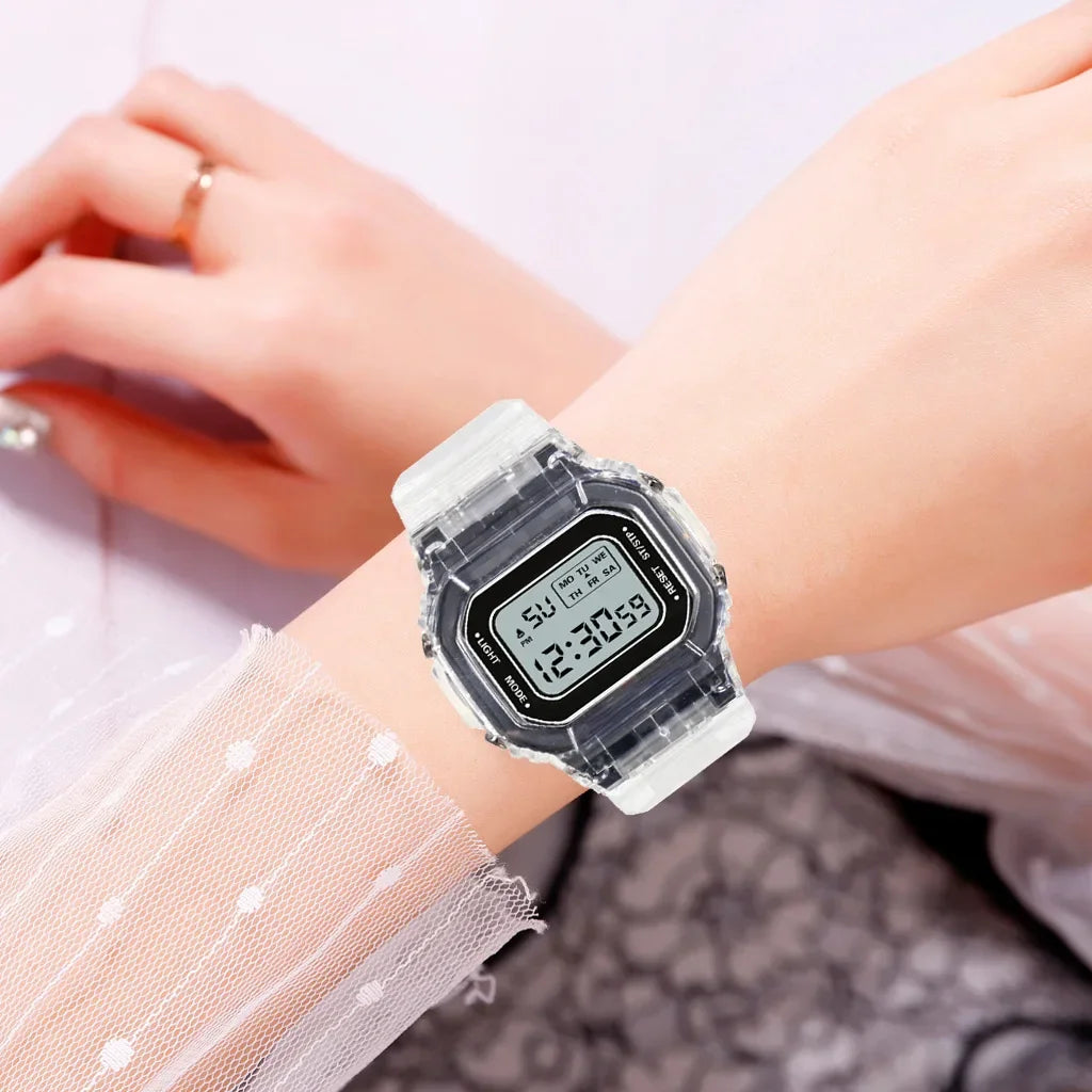 New Fashion Transparent Electronic Watch LED Ladies Wristwatch Sports Waterproof Electronic watchs Candy Multicolor Student Gift